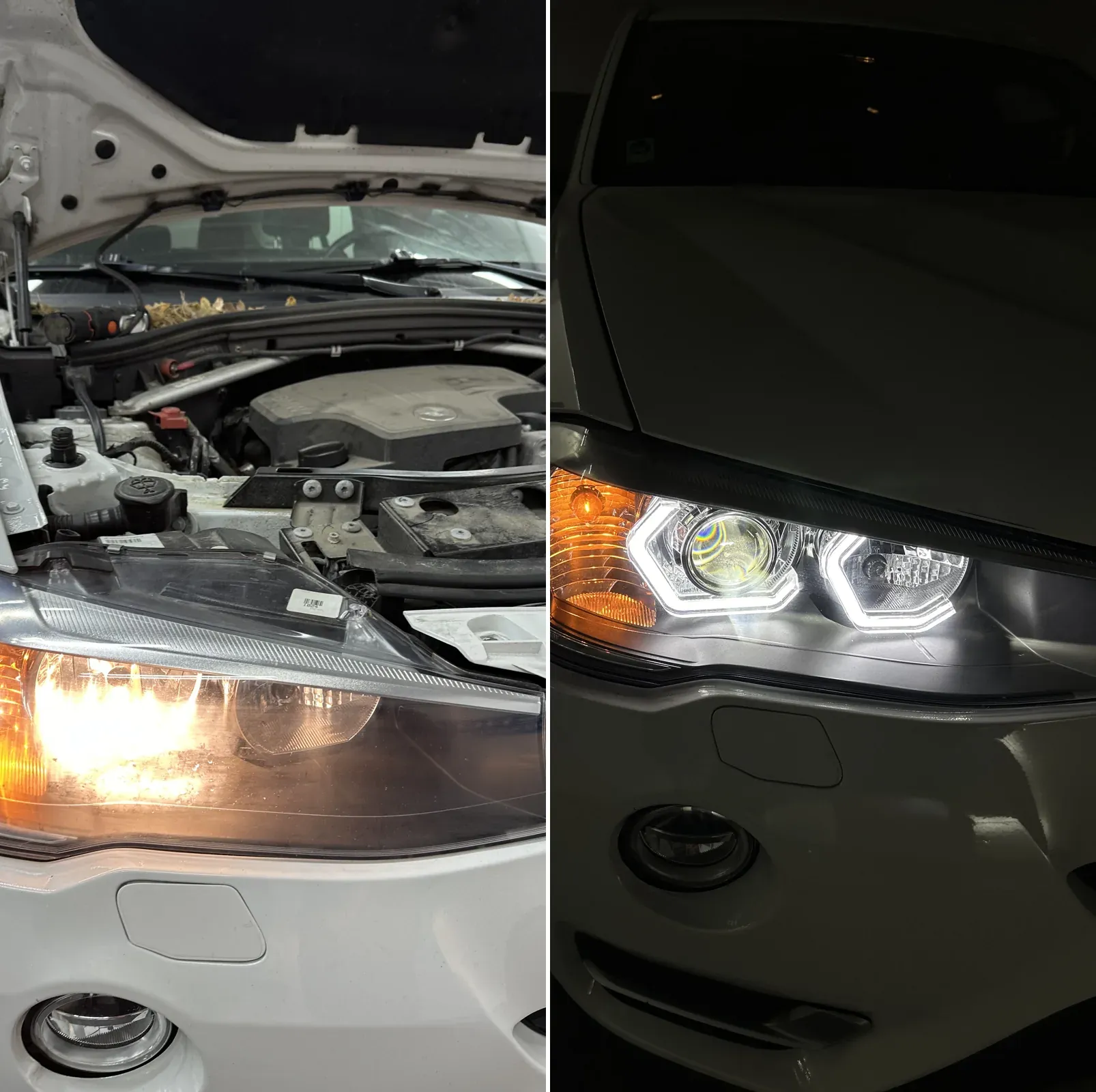 Bi-led лінзи BMW X3 з ангельськими очима, до і після - Ірпінь